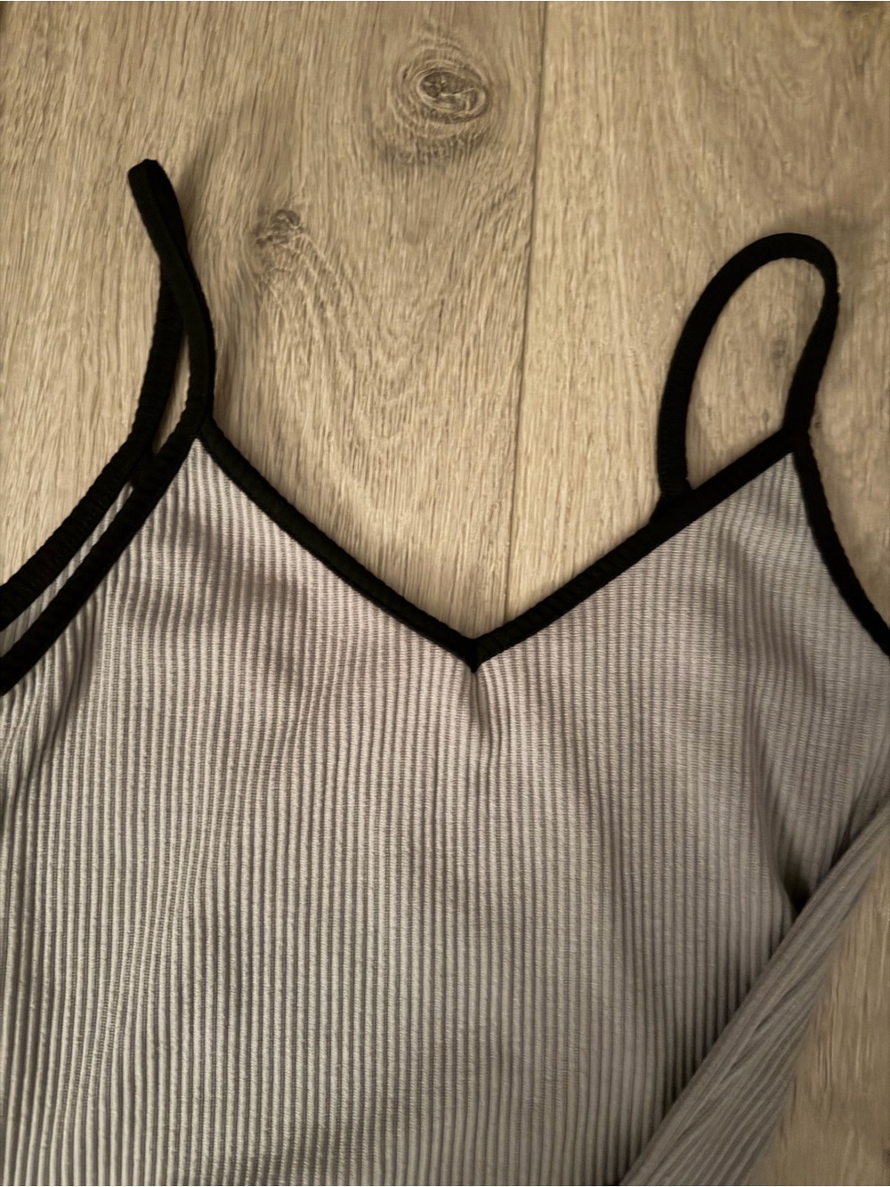 Ribbed V-Neck Cami Slip in Light Gray with Black Trim